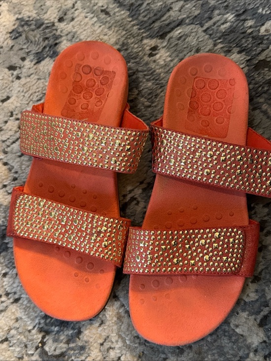 Vionic Shoes - Vionic Samoa Sandals Orange Pink Gold stud Studded shoes slides two strap size 7